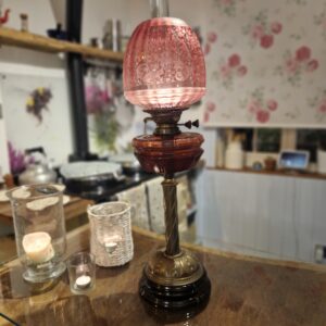 Antique Victorian Brass Column Oil Lamp 1887.