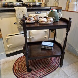 Antique 1920s Oak Barley Twist Two Tier With Unique Curved Ends , Tea Trolly.