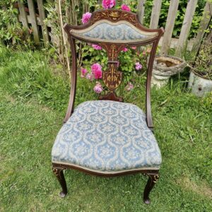 ANTIQUE VICTORIAN INLAID MAHOGANY OCCASIONAL CHAIR