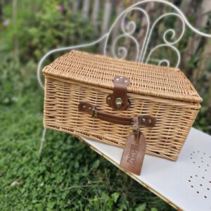 A Hamper Basket / Picknic Basket Leather Trimmings.
