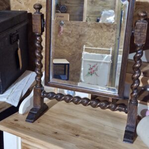 Antique victorian Barley, twist Oak mirror and stand.
