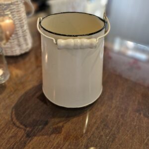 A Enamel mini bucket tin with wooden handle