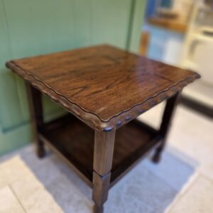 Antique Scalloped Edge Oak Table With Shelf.
