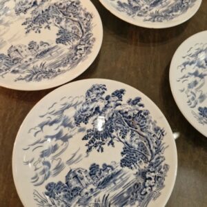 Vintage Royal Homes Of Britain, Enoch Wedgewood Blue & White Side Plates set of 4.