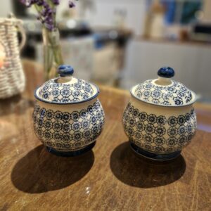 A Pair Lovely Hand Painted Nicola Spring Sugar- Pots Storage Pots